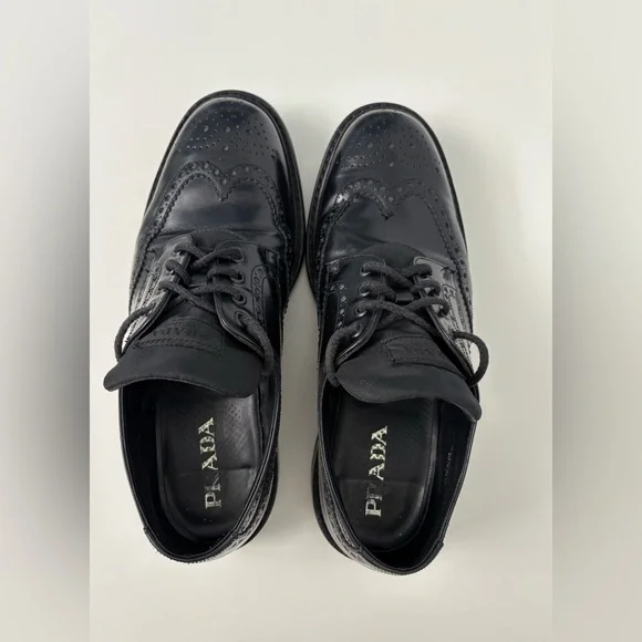 Prada Men’s Black Leather Oxfords Commando Style Lace Up Wing Tip Boots Size 11 PRADA Men main image 4